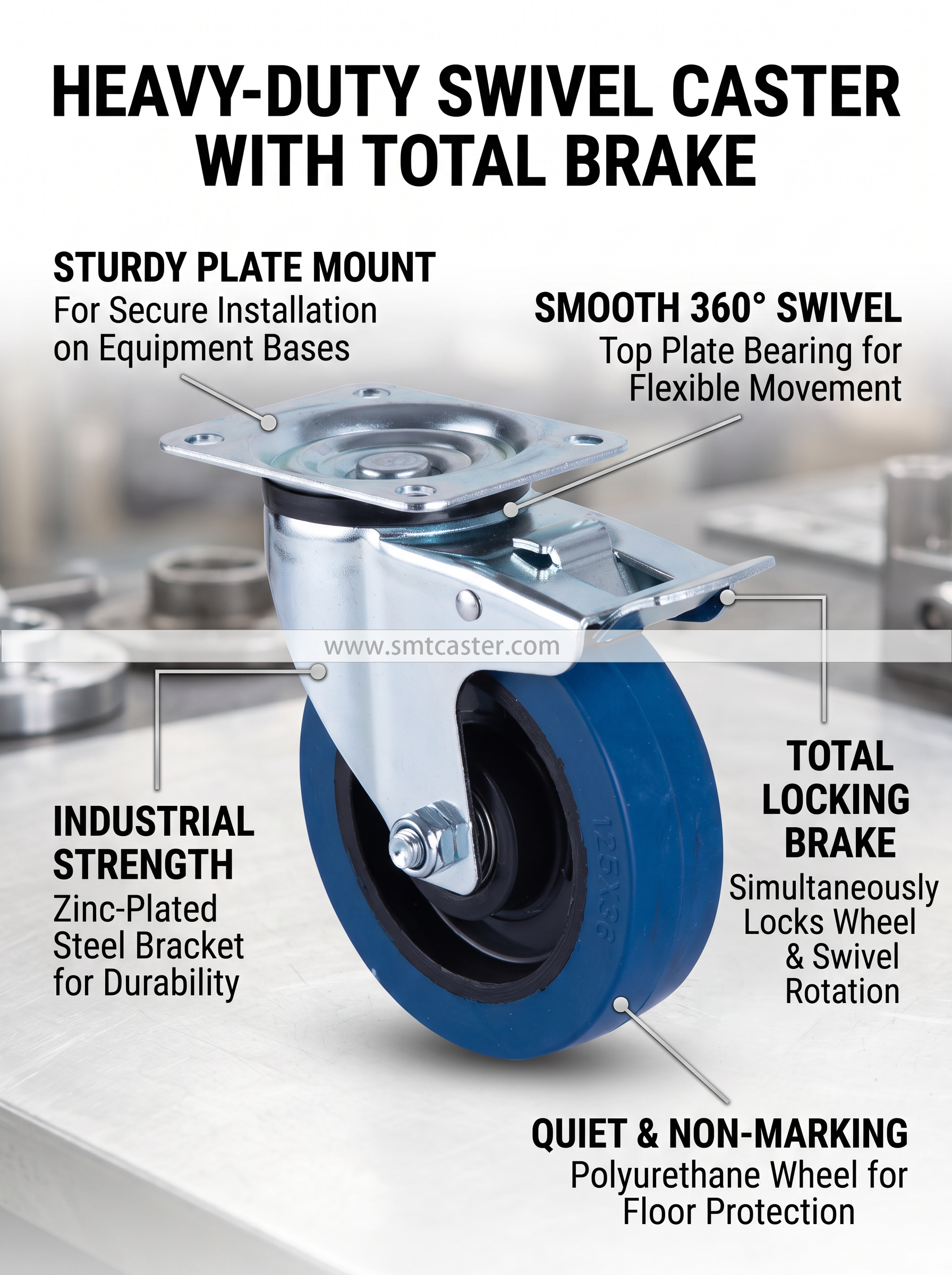 Sumatic Premium Blue Polyurethane Heavy-Duty Casters