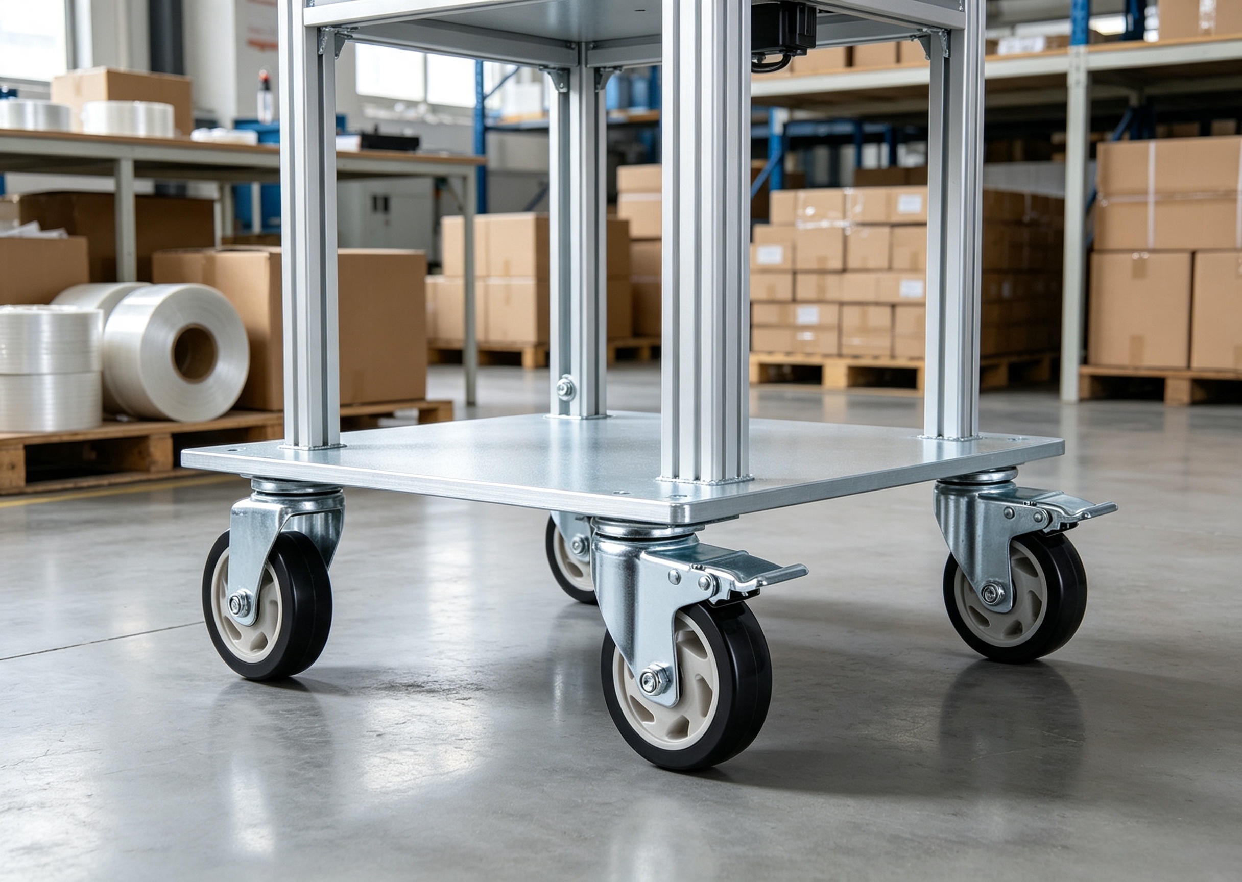 Worker pushing transport cart
