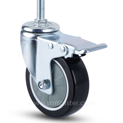 3.0-5.0 inch medium 90-130kg black tpu threaded-stem caster wheel for light warehouse trolleys