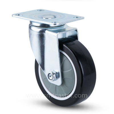 3.0-5.0 inch medium 90-130kg black tpu top-plate caster wheel for light warehouse trolleys