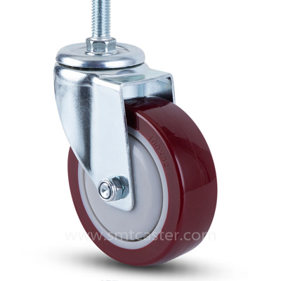 3.0-5.0 inch medium 90-130kg maroon tpu threaded-stem caster wheel for light warehouse trolleys