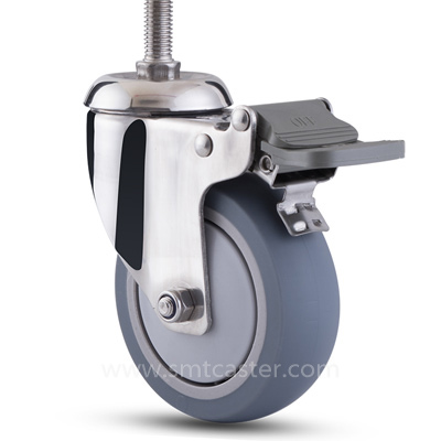 3.0-5.0 inch medium 100-130kg grey tpr threaded-stem caster wheel for light warehouse trolleys