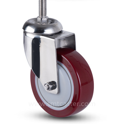3.0-5.0 inch medium 100-130kg maroon tpu threaded-stem caster wheel for light warehouse trolleys