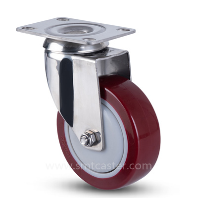 3.0-5.0 inch medium 100-130kg maroon tpu top-plate caster wheel for light warehouse trolleys