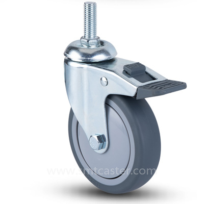 2.0-5.0 inch light 50-90kg grey tpr threaded-stem caster wheel for light warehouse trolleys