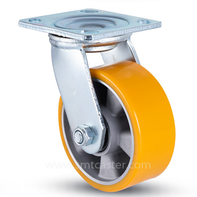 4.0-8.0 inch heavy 100-350kg orange pu top-plate caster wheel for warehouse trolleys