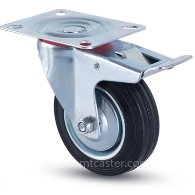 3.0-8.0 inch medium 50-185kg grey rubber top-plate-brake caster wheel for warehouse platform trucks